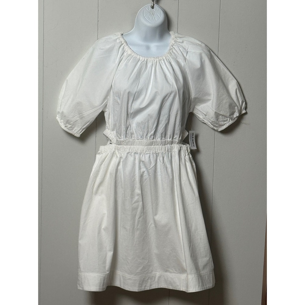 NWT Old Navy Women's White 100% Cotton Puff Sleeve Cut-Out Mini Dress Size Small - Picture 2 of 12